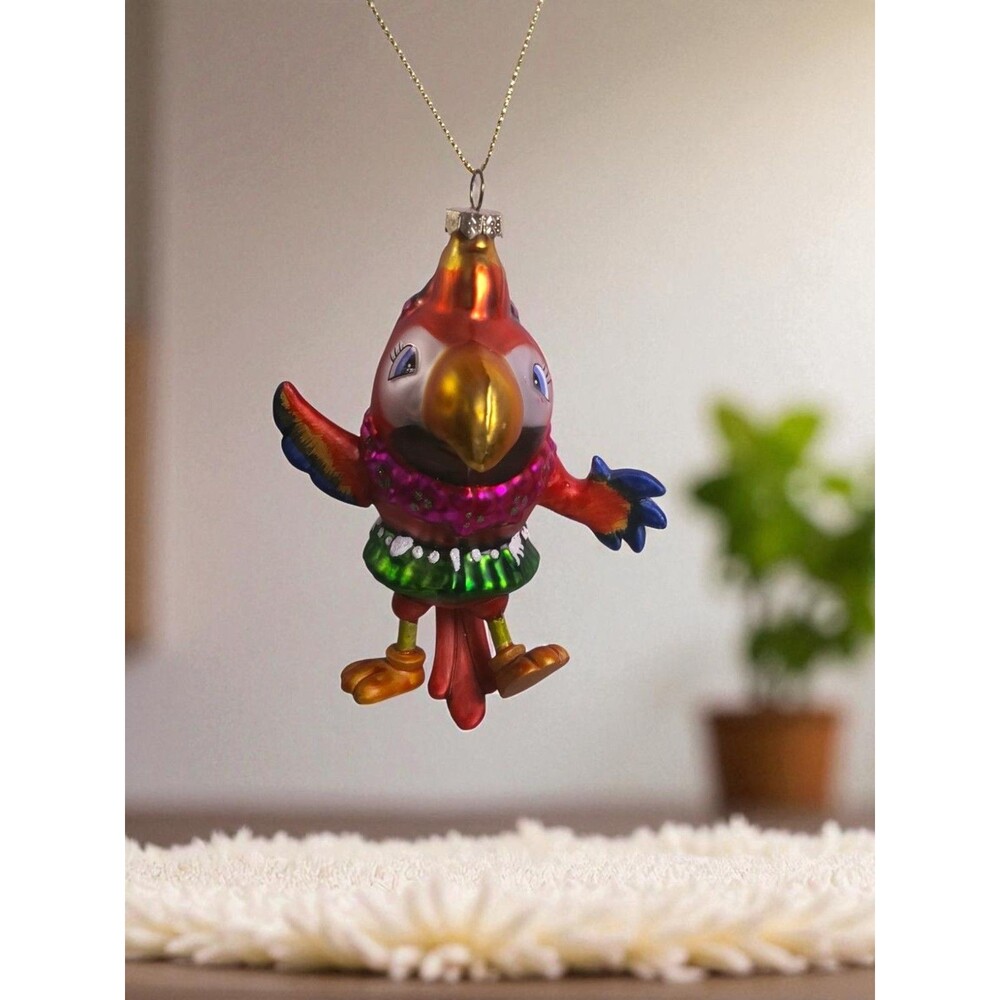 Hand Blown Glass Parrot Christmas Ornament Colorful Tropical Bird 5” Decor